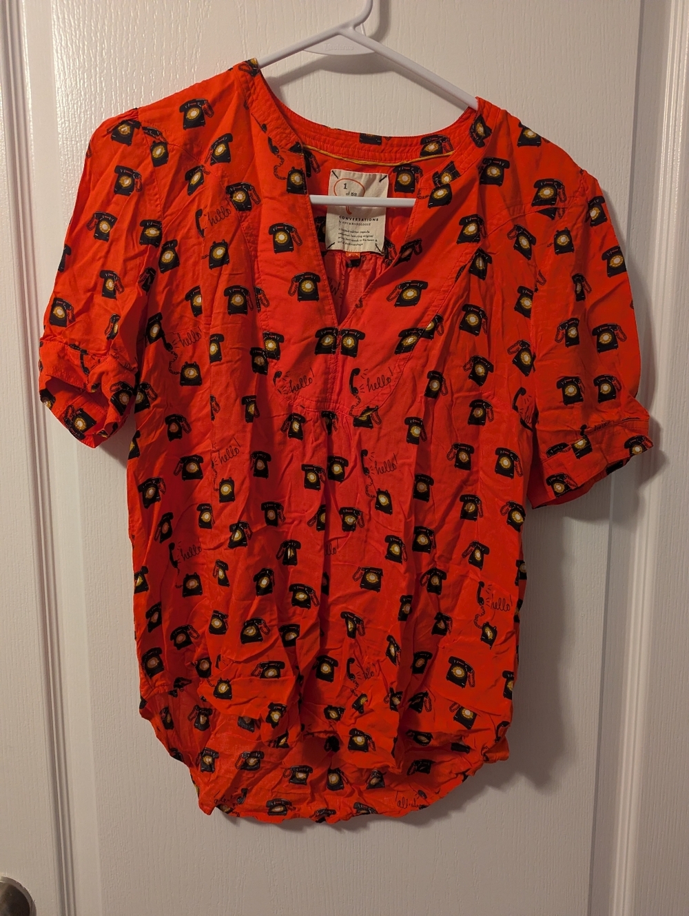 Conversations By Anthropologie Red Vintage Style Telephone Blouse Size 10 Medium